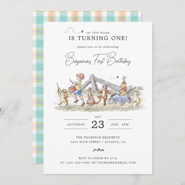 Watercolor Winnie the Pooh & Pals Birthday Invitation (Front/Back)