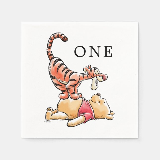 Watercolor Winnie the Pooh & Pals Birthday Napkins (Front)