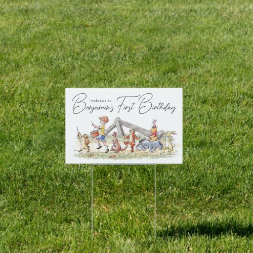 Watercolor Winnie the Pooh  Pals Birthday Sign