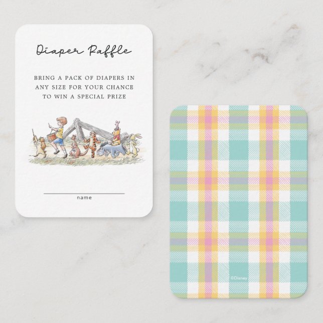 Watercolor Winnie the Pooh & Pals Diaper Raffle Place Card (Front/Back)