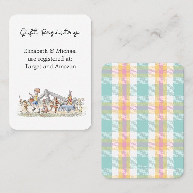 Watercolor Winnie the Pooh & Pals Gift Registry Place Card (Front/Back)