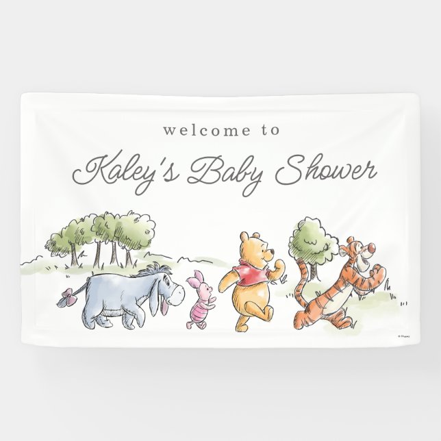 Watercolor Winnie the Pooh Picnic Baby Shower Banner (Horizontal)