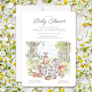 Watercolor Winnie the Pooh Picnic Baby Shower Invitation
