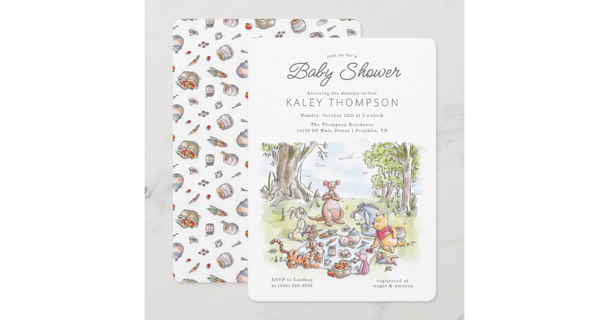 Watercolor Winnie the Pooh Picnic Baby Shower Invitation Zazzle
