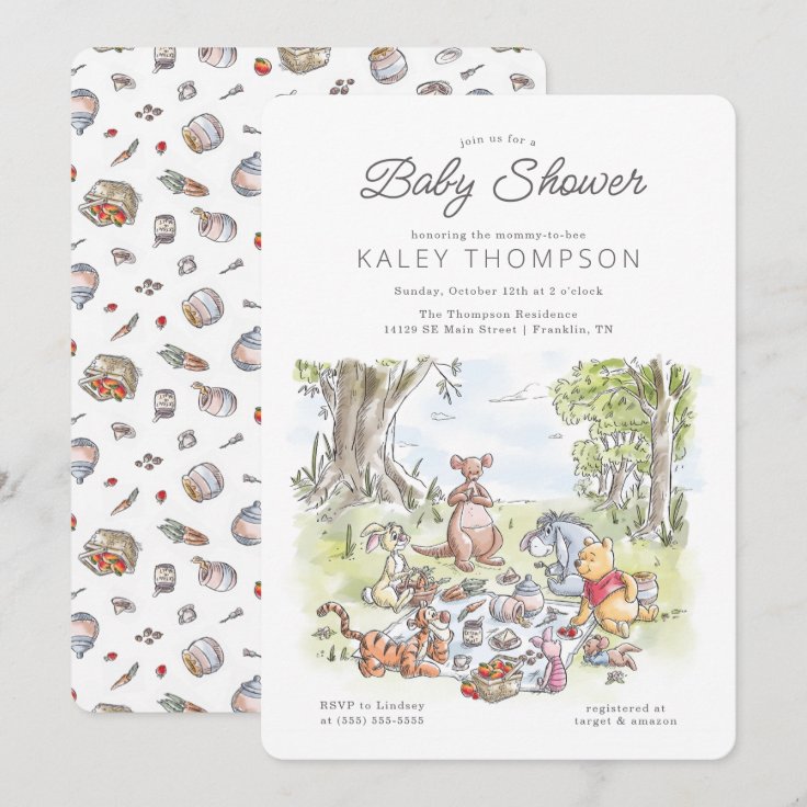 Watercolor Winnie the Pooh Picnic Baby Shower Invitation Zazzle