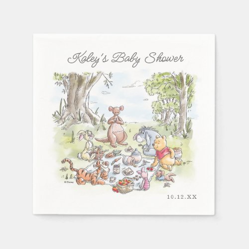 Watercolor Winnie the Pooh Picnic Baby Shower Napkins