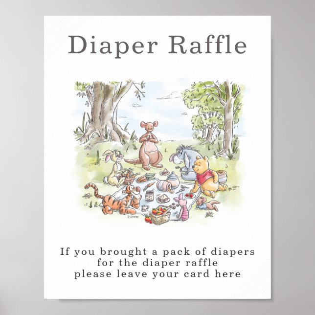 Watercolor Winnie the Pooh Picnic Baby Shower Poster (Front)