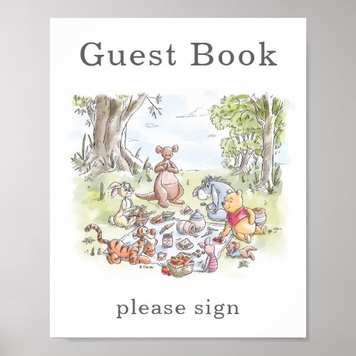 Watercolor Winnie the Pooh Picnic Baby Shower Poster