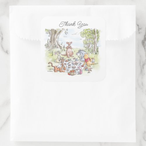 Watercolor Winnie the Pooh Picnic Baby Shower Square Sticker