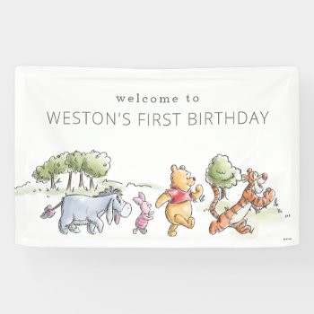 Watercolor Winnie The Pooh Picnic First Birthday Banner by winniethepooh at Zazzle