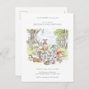 Watercolor Winnie the Pooh Picnic First Birthday Postcard