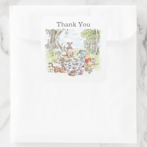 Watercolor Winnie the Pooh Picnic First Birthday Square Sticker