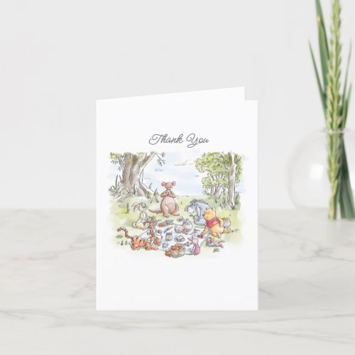 Watercolor Winnie the Pooh Picnic First Birthday Thank You Card