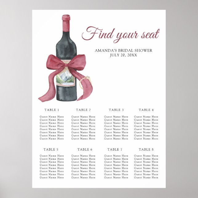 Watercolor Wino before Vows Wedding seating chart (Front)