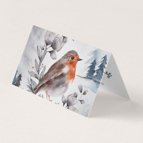 Watercolor Winter American Robin Folded Card