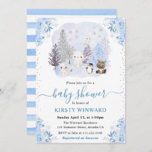 Watercolor Winter Arctic Animals Baby Shower Invitation
