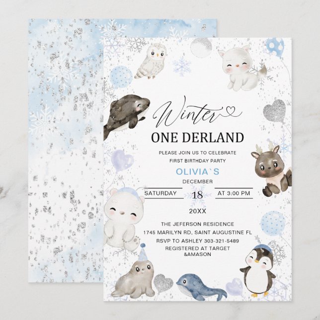 Watercolor Winter Arctic baby is turningInvitation Invitation (Front/Back)