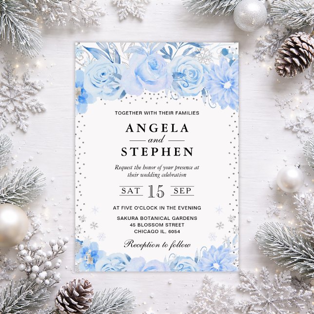 Watercolor Winter Arctic Floral Wedding Invitation (Creator Uploaded)