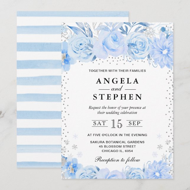 Watercolor Winter Arctic Floral Wedding Invitation (Front/Back)