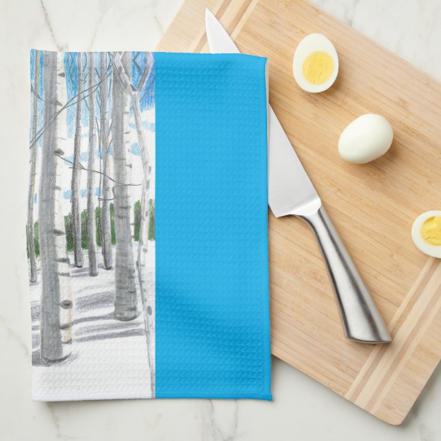 Watercolor Winter Aspen Forest Kitchen Towel (Quarter Fold)