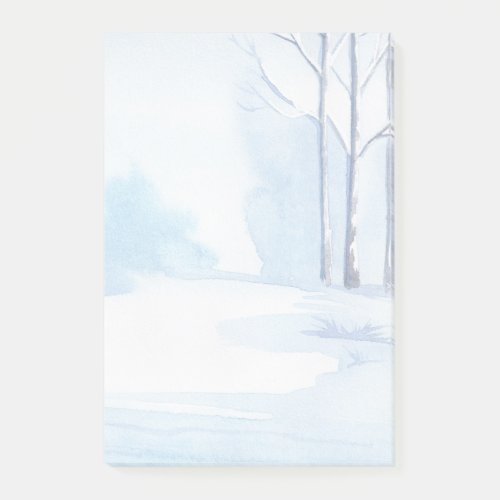 Watercolor Winter Bare Trees Snow Scene Post_it Notes