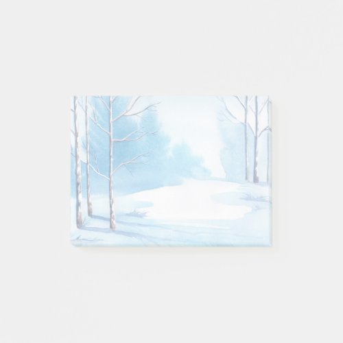 Watercolor Winter Bare Trees Snow Scene Post_it Notes