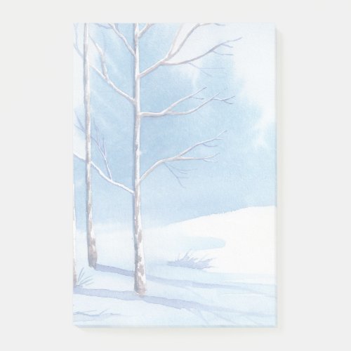 Watercolor Winter Bare Trees Snow Scene Post_it Notes