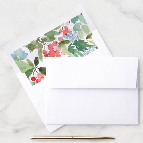 Watercolor Winter Berries and Greenery Envelope Liner