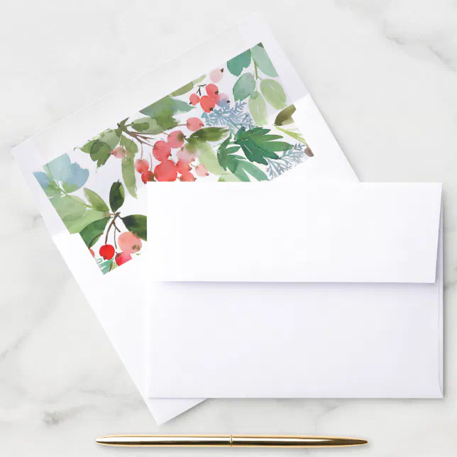 Watercolor Winter Berries and Greenery Envelope Liner | Zazzle