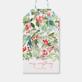 Watercolor Winter Berries And Greenery Gift Tags by blush_printables at Zazzle