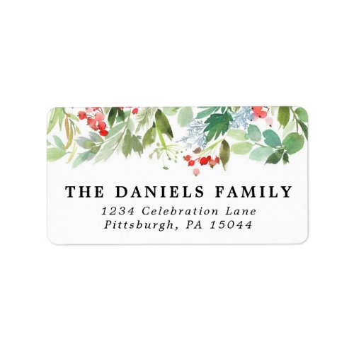 Watercolor Winter Berries and Greenery Label