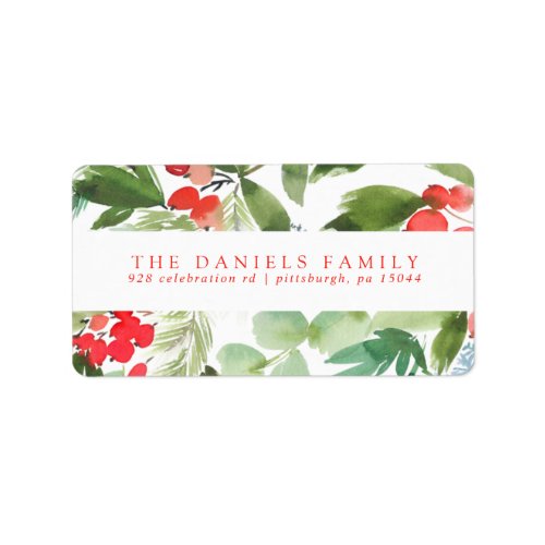 Watercolor Winter Berries and Greenery Label