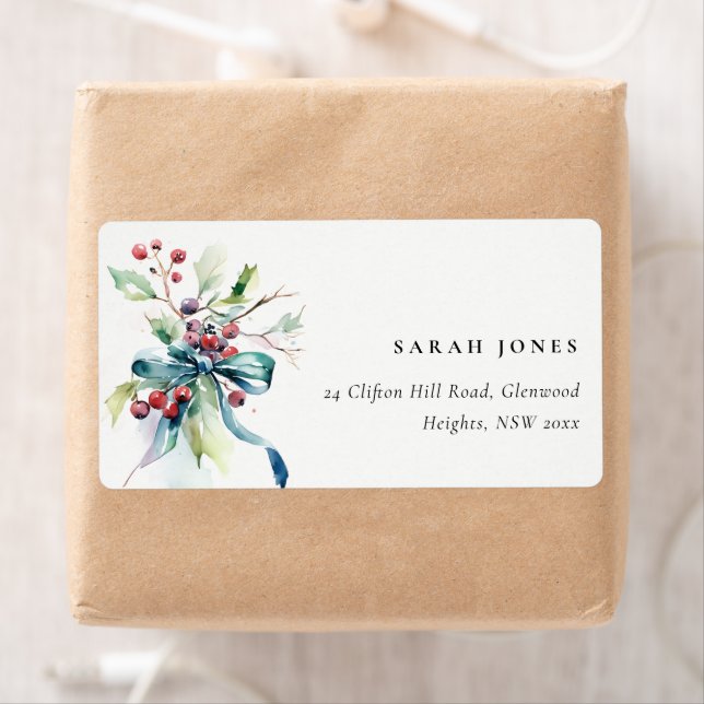 Watercolor Winter Berries Christmas Address Label (Insitu)