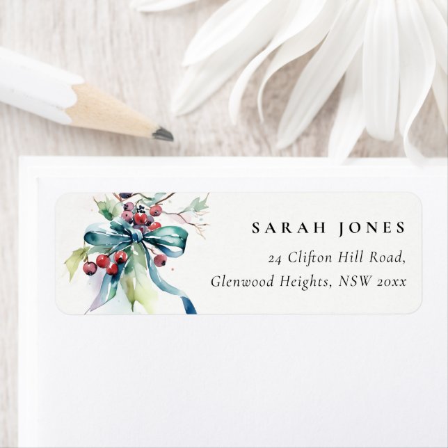 Watercolor Winter Berries Christmas Address Label (Insitu)