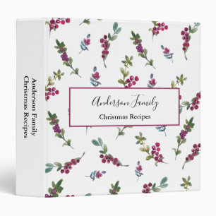 Watercolor Winter Berries Christmas Recipe Binder