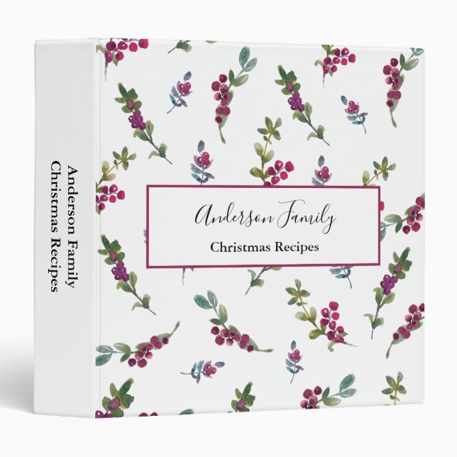 Watercolor Winter Berries Christmas Recipe Binder (Front/Spine)