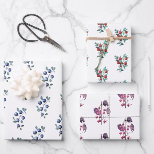 Watercolor Winter Berries Collection Wrapping Paper Sheets