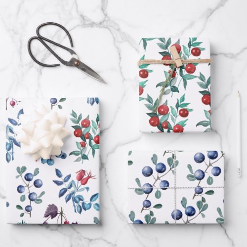 Watercolor Winter Berries Collection Wrapping Paper Sheets