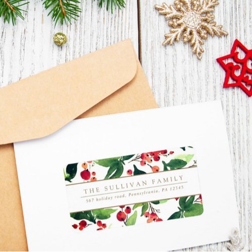 Watercolor Winter Berries  Holly Address Label