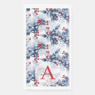 Watercolor Winter Berries Monogrammed Christmas Paper Guest Towels