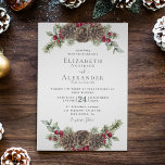 Watercolor Winter Berries Pine Christmas Wedding Invitation<br><div class="desc">This elegant winter-themed wedding invitation is decorated at the top and bottom with Christmas watercolor greenery and red holly berries, pine cones and evergreen branches. On the back is a burgundy watercolor texture. Find matching rsvp and enclosure cards, as well as other matching products, in the collection. Message me through...</div>
