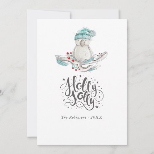 Watercolor Winter Bird Christmas photo collage Holiday Card