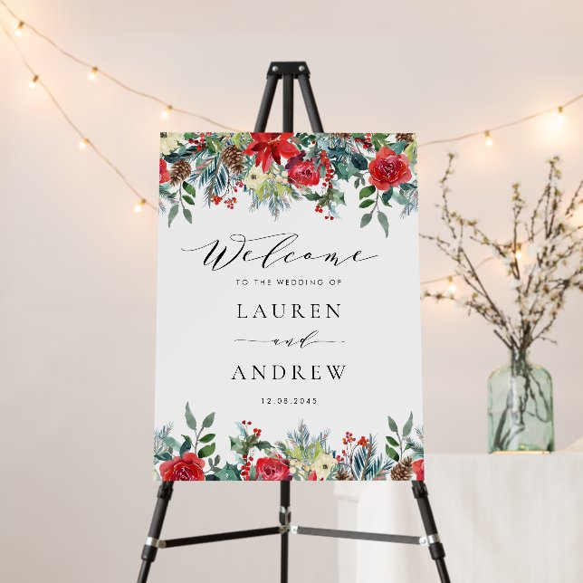 Watercolor Winter Blooms Floral Garlands Wedding Foam Board (In Situ (Stand))