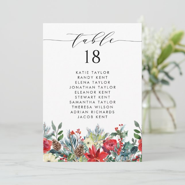 Watercolor Winter Blooms Floral Wedding Table Plan Invitation (Standing Front)