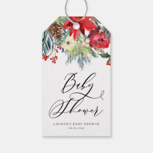 Watercolor Winter Blooms Garland Baby Shower Gift Tags