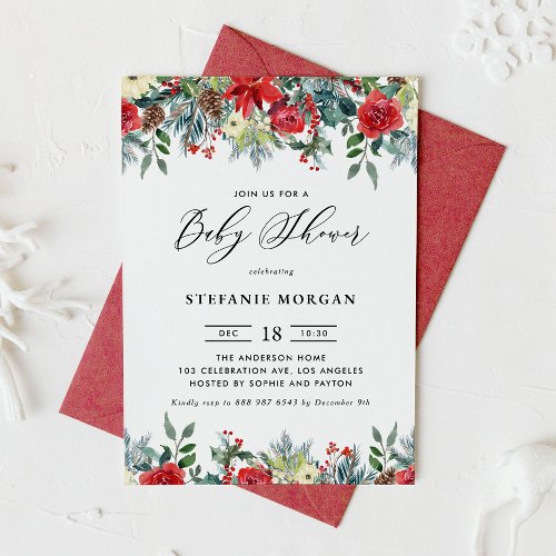 Watercolor Winter Blooms Garland Baby Shower Invitation