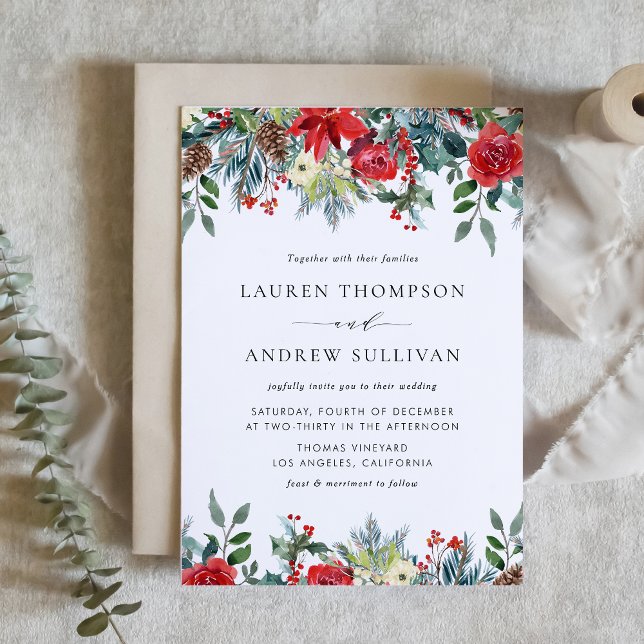Watercolor Winter Blooms Garland Botanical Wedding Invitation Postcard (Watercolor Winter Blooms Garland Floral Wedding Invitation Postcard)
