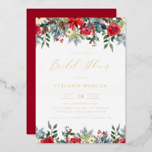 Watercolor Winter Blooms Garland Bridal Shower Foil Invitation