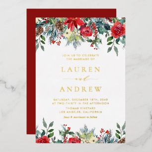 Watercolor Winter Blooms Garland Floral Wedding Foil Invitation
