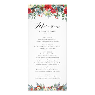 Watercolor Winter Blooms Garland Wedding Menu Card